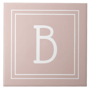Azulejo De Cerâmica Monograma de Fazenda Moderna Rosa e Branco Inicial