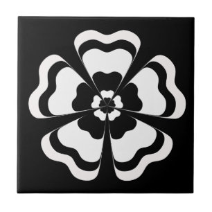 Azulejo De Cerâmica Monograma de Flor em Preto e Branco