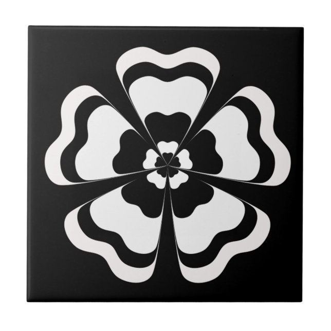 Azulejo De Cerâmica Monograma de Flor em Preto e Branco (Frente)