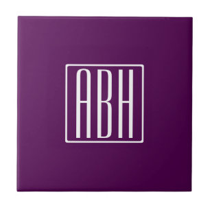 Azulejo De Cerâmica Monograma de Iniciais Branco Sobre Roxo Profundo