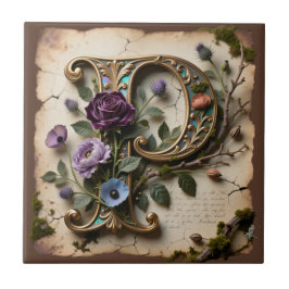 Azulejo De Cerâmica Monograma de Letra P em Floral Antigo Opalescente