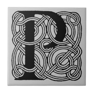 Azulejo De Cerâmica Monograma de Letra P Impressão de Nó Celta Vintage