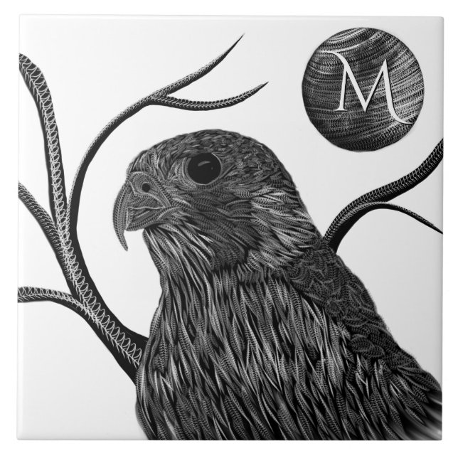 Azulejo De Cerâmica Monograma de lua cheia de falcão (Frente)
