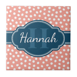 Azulejo De Cerâmica Monograma de Marinho de Padrão Branco Cor-de-Rosa