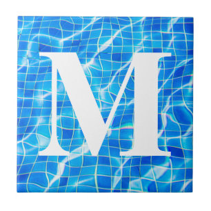 Azulejo De Cerâmica Monograma de Piscina Azul de Natação Monograma A