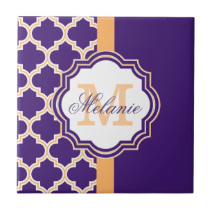 Azulejo De Cerâmica Monograma de Quatrefoil Roxo