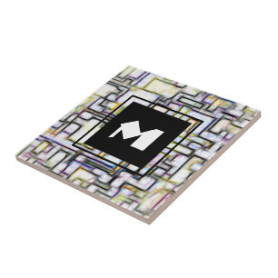 Azulejo De Cerâmica Monograma de Tendência da Praça Moderna Preta Verd