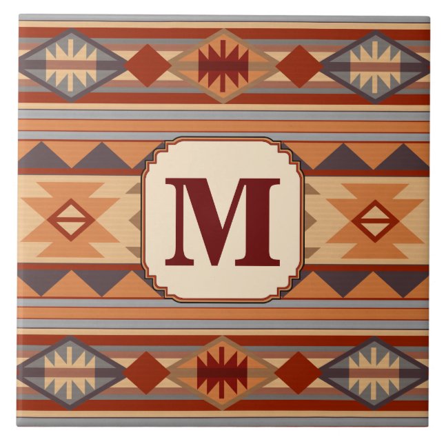 Azulejo De Cerâmica Monograma Design Tan do Sudoeste (Frente)