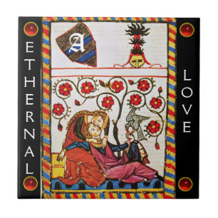 Azulejo De Cerâmica MONOGRAMA DO AMOR ETERNO, gema vermelho preto