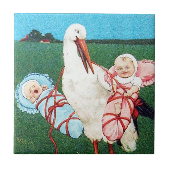 AZULEJO DE CERÂMICA  MONOGRAMA DO CHÁ DE FRALDAS TWIN (Frente)