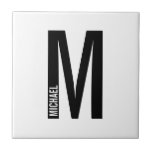 Azulejo De Cerâmica Monograma e Nome de Negrito Personalizado Moderno<br><div class="desc">Design de Monograma moderno com letra monográfica "M" personalizada e nome no estilo de letra sans sans moderno,  em negrito.</div>