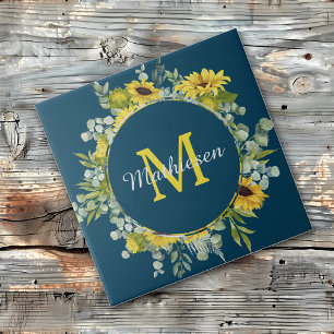 Azulejo De Cerâmica Monograma Eucalyptus Sunflower Blue