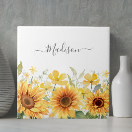 Azulejo De Cerâmica Monograma Flor Amarelo Girassol Floral Botânica