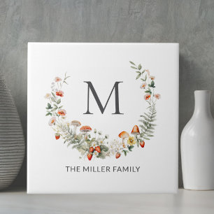 Azulejo De Cerâmica Monograma Floral Botânico Caprichoso em Aquarela