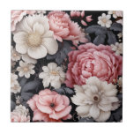 Azulejo De Cerâmica Monograma Floral Rosa Botânico Moderno<br><div class="desc">Um elegante azulejo de cerâmica floral rosa e cinza. Tão bonito para a decoração. Projetado para você pelo Blackberry Boulevard.</div>
