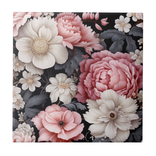 Azulejo De Cerâmica Monograma Floral Rosa Botânico Moderno (Frente)