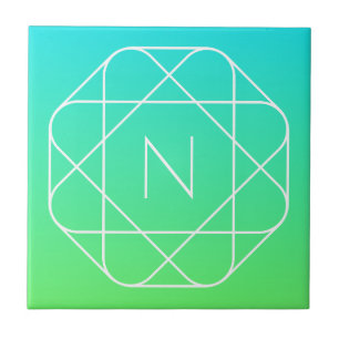 Azulejo De Cerâmica Monograma Geométrico legal Azul e Verde limão