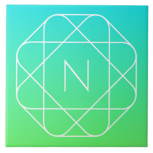 Azulejo De Cerâmica Monograma Geométrico legal Azul e Verde limão