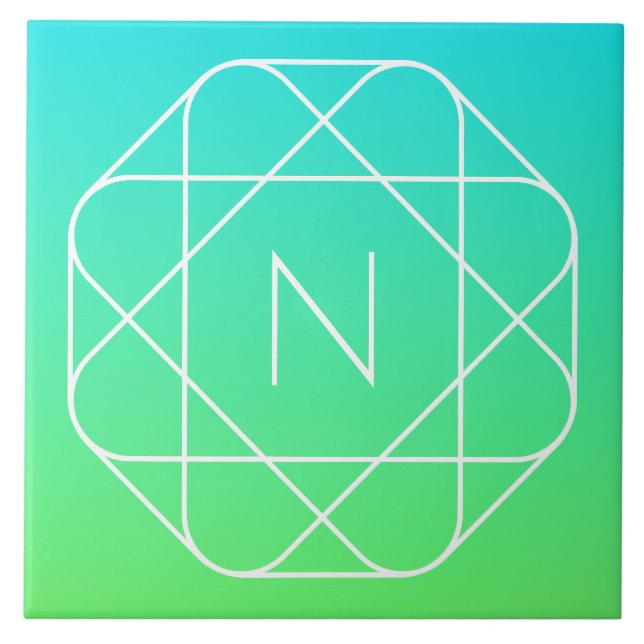 Azulejo De Cerâmica Monograma Geométrico legal | Azul e Verde limão (Frente)