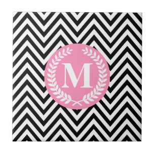 Azulejo De Cerâmica Monograma Geométrico Preto e Branco