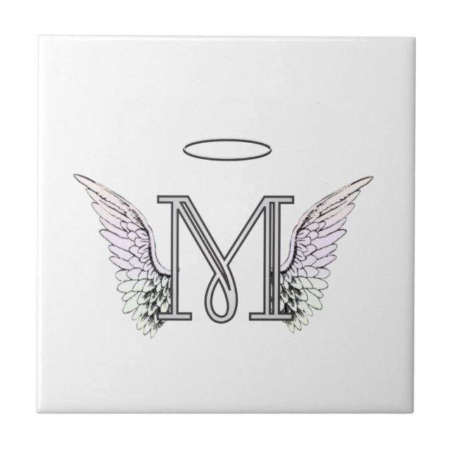 Azulejo De Cerâmica Monograma inicial da letra M com asas & halo do (Frente)