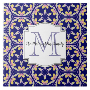 Azulejo De Cerâmica Monograma mediterrâneo espanhol da família do