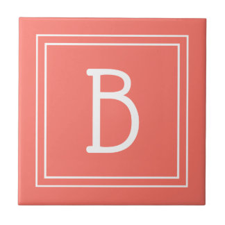 Azulejo De Cerâmica Monograma Modernizado Coral e Branco Inicial