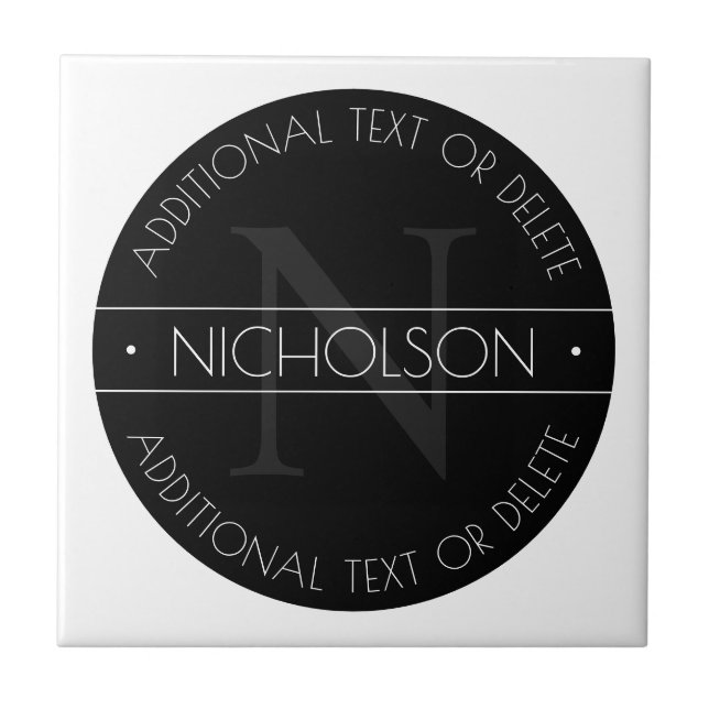 Azulejo De Cerâmica Monograma moderno editável elegante preto e branco (Frente)