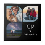 Azulejo De Cerâmica Monograma Nome 3 Foto Moderna Tendência Simples<br><div class="desc">Monograma Name 3 Foto Moderna Tendy Simple Decorative Azulejo apresenta três das suas fotos favoritas com seu nome personalizado e monograma em elegante roteiro preto. Personalize editando o texto nas caixas de texto fornecidas. Perfeito para o aniversário, Natal, Dia de as mães, chás de fraldas, chás de panela, mãe, irmã,...</div>