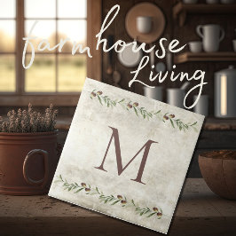 Azulejo De Cerâmica Monograma Olive Garland Castanho Russo Personaliza