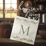 Azulejo De Cerâmica Monograma - Oliveiras e Ramos Russos Personalizado<br><div class="desc">Glândulas de aquarelas russas. Personalize com seu monograma familiar. Combine e combine com outros azulejos para criar o seu aspecto perfeito. 100% de satisfação do cliente com o "Zazzle" todos os dias.</div>