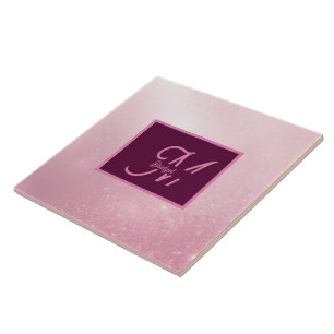 Azulejo De Cerâmica Monograma ombre com brilho suave feminino rosa men