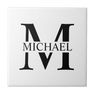 Azulejo De Cerâmica Monograma Personalizado Branco e Nome