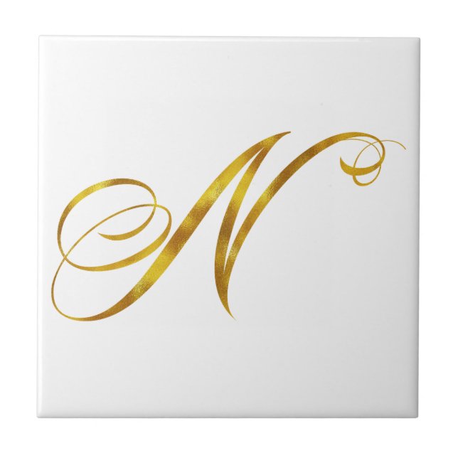 Azulejo De Cerâmica Monograma Personalizado N Faux Gold Foil Monograma (Frente)