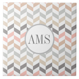 Azulejo De Cerâmica Monograma Personalizado Pastel Herringbone