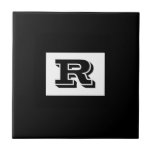 Azulejo De Cerâmica Monograma preto esboçado grande, preto<br><div class="desc">Personalize este legal monograma preto esboçado em negros. Clique em "Personalizar" para alterar cores e digitar estilos.</div>