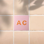 Azulejo De Cerâmica Monograma Retro-Laranja e Rosa Personalizado<br><div class="desc">Azulejos decorativos retrorreflectores cor-de-laranja e cor-de-rosa</div>