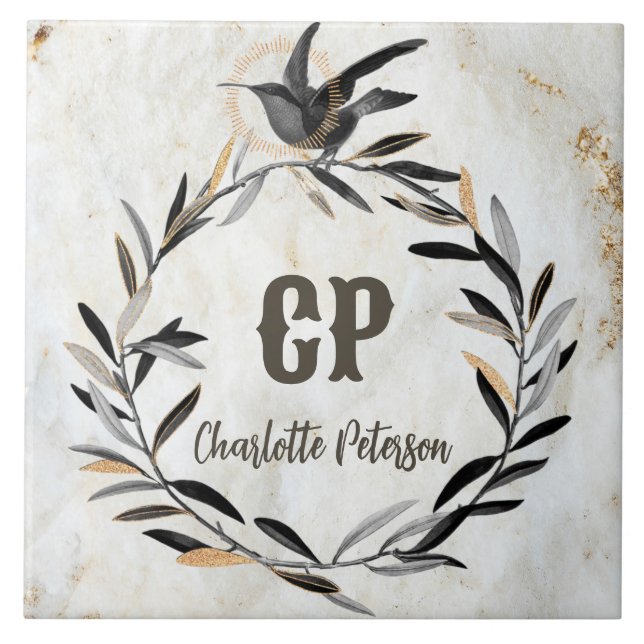 Azulejo De Cerâmica Monograma - Rua de Pássaro Marble Branco Russo Per (Frente)