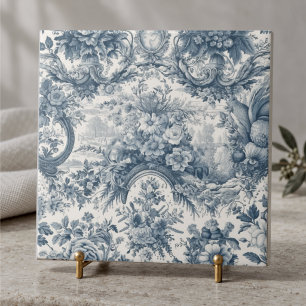 Azulejo De Cerâmica Monograma Toile De Jouy Floral Azul Vintage