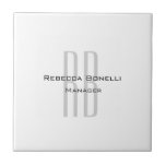 Azulejo De Cerâmica Monograma Único de Cinzas Brancas Exclusivo Modern<br><div class="desc">Você pode facilmente alterar as fontes,  a imagem de fundo e a cor,  os caracteres de letra.</div>