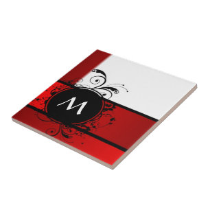 Azulejo De Cerâmica Monograma vermelho e branco