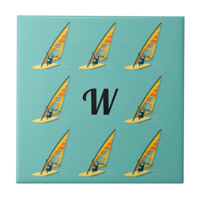 Azulejo De Cerâmica Monograma Windsurfing (Frente)