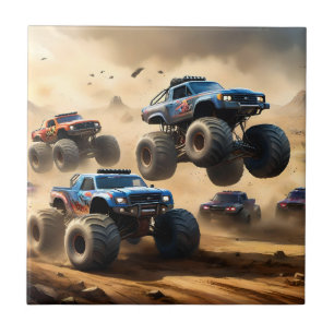 Azulejo De Cerâmica Monster Trucks Correndo No Deserto,