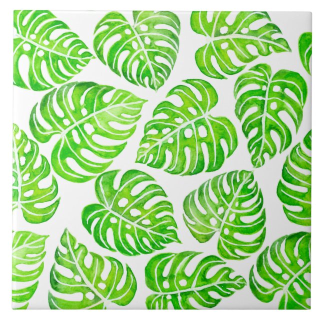 Azulejo De Cerâmica Monstera deixa aquarela (Frente)