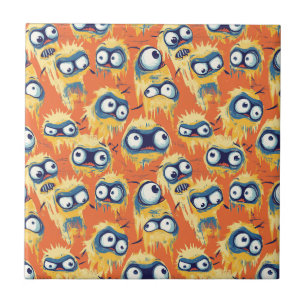 Azulejo De Cerâmica Monstro Amarelo Laranja do Halloween Fofo