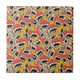 Azulejo De Cerâmica Monstro de Dentes Afiados de Quadrinhos Irreverent