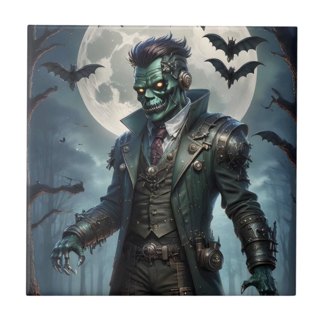 Azulejo De Cerâmica Monstro de Frankenstein Steampunk do Halloween (Frente)