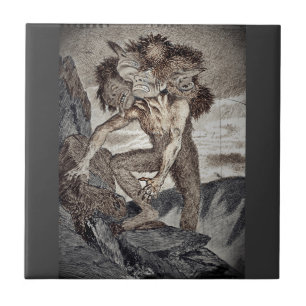 Azulejo De Cerâmica Monstro de três cabeças