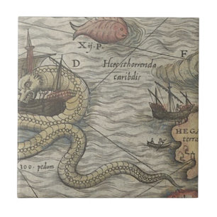 Azulejo De Cerâmica Monstro do mapa/serpente de mar