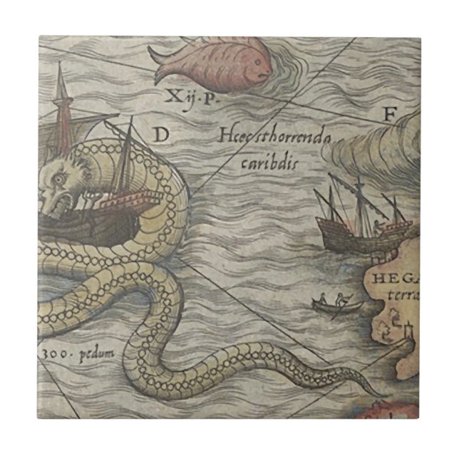 Azulejo De Cerâmica Monstro do mapa/serpente de mar (Frente)